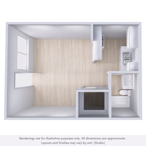 Floor plan for studio, 1 bath, 465 sqft